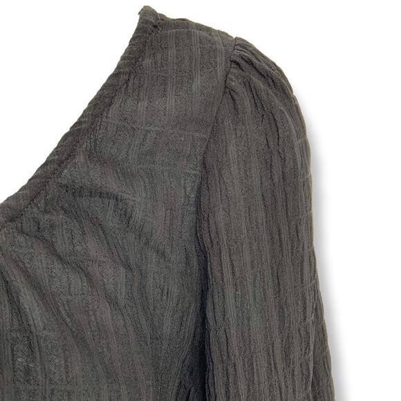 WAYF Nordstrom | NWT | Small | Gauzy Semi-Sheer Black Long Sleeve Cropped Blouse - Picture 3 of 9